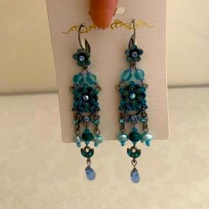 Beautiful blue sparkle floral dangle earrings